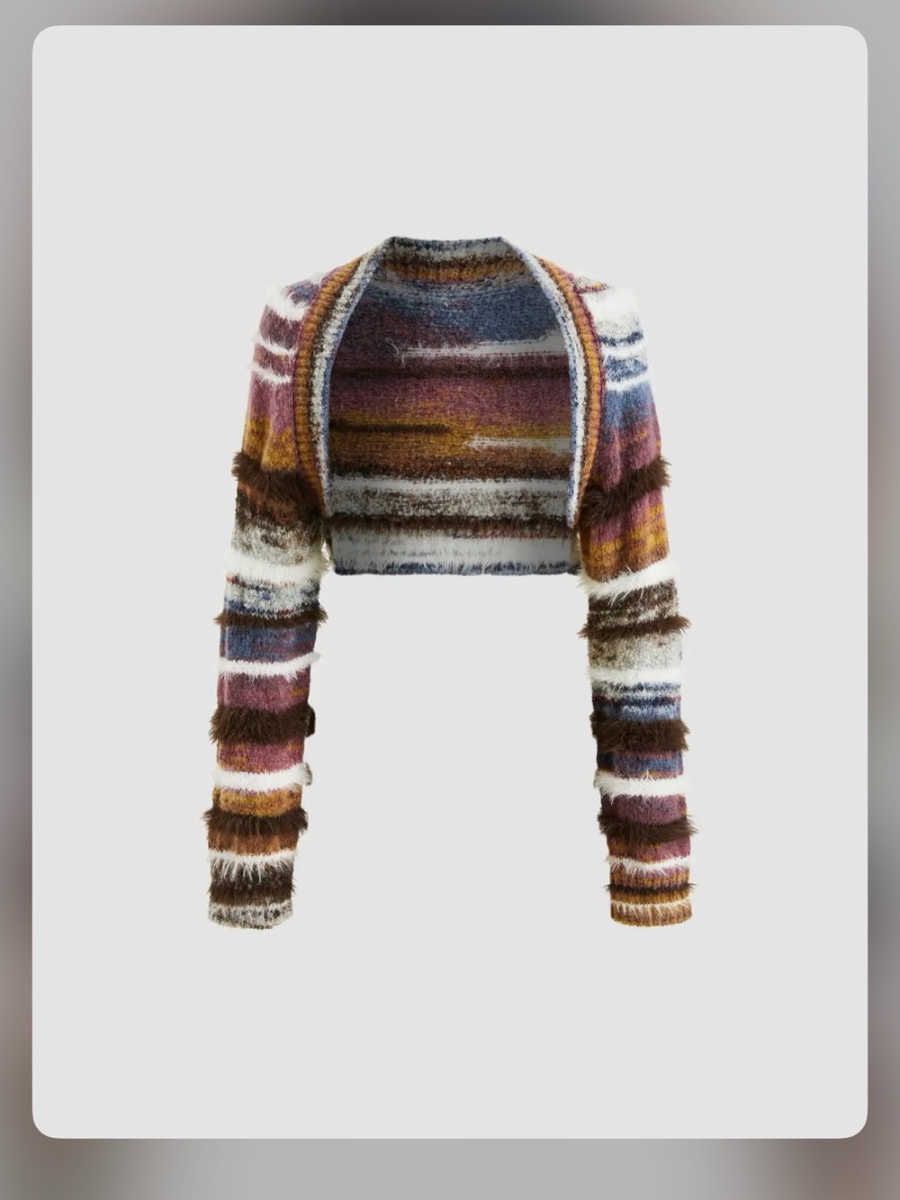 Cider FUZZY COLLARLESS STRIPE KNITTED CROP SHRUG only XL